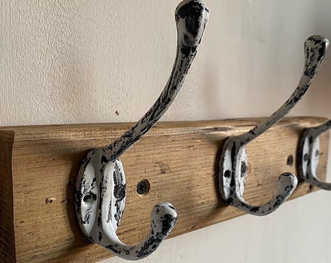 FRENCH SHABBY \ Cast Iron Double Coat Hook \ Antique Style Rustic Industrial Hooks \ Pack of 1 or 5