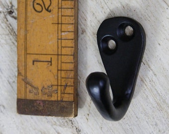 Petite Cast Iron Single Coat / Robe Hook in a Retro Antique Finished in Epoxy Black, Industrial, Shabby 40mm