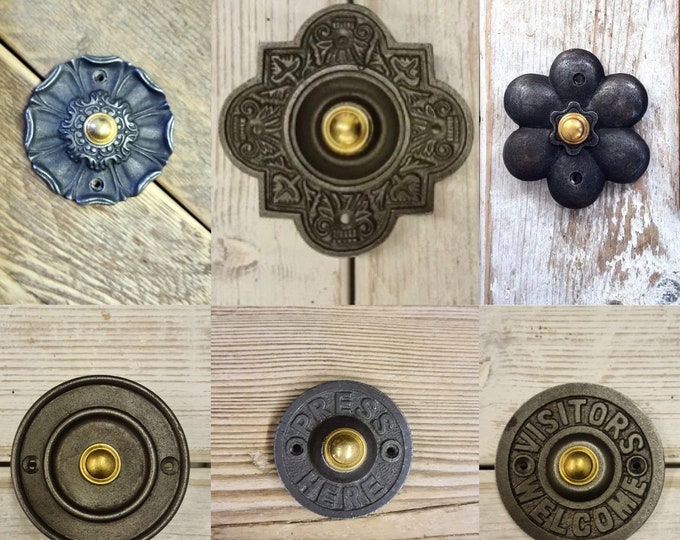 RUSTIC IRON \ Door Bell Push \ Antique Style Solid Cast Iron Door Bell Press \ Rustic Industrial Door Furniture