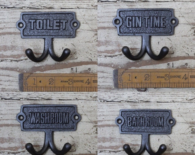 PLAQUE HOOKS \ Cast Iron Double Coat Hook \ Antique Style Rustic Industrial Hooks