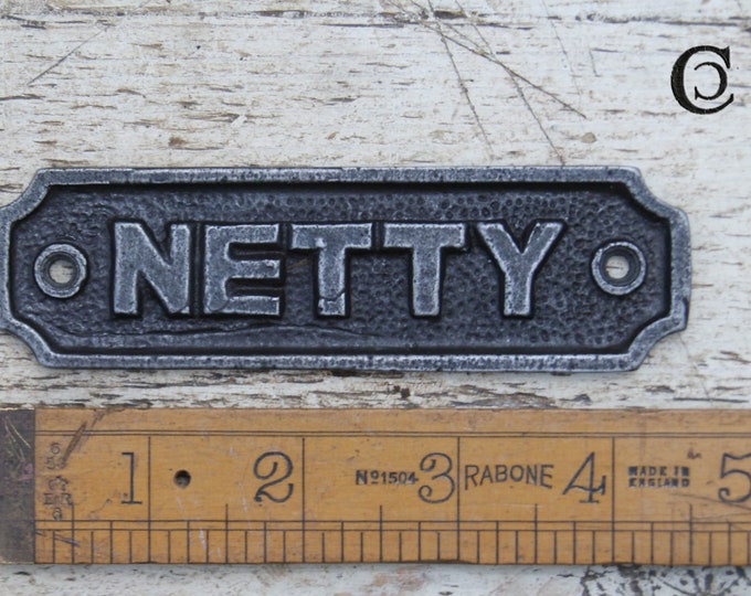 NETTY (TOILET) Cast Iron Room Door Plaque, Sign, Rustic, Vintage Style, Retro, Industrial