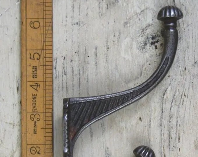 PUMPKIN TIP \ Cast Iron Double Coat Hook \ Antique Style Rustic Industrial Hooks \ Pack of 1 or 5