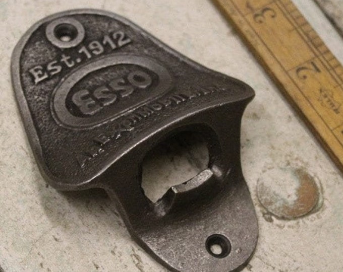 ESSO \ Cast Iron Wall Mounted Bottle Opener \ Vintage Style Home Bar Man Cave