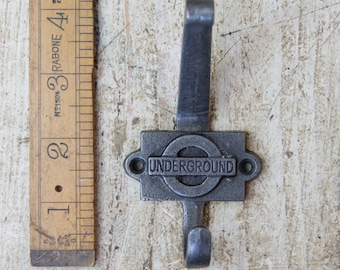 LONDON UNDERGROUND \ Cast Iron Double Coat Hook \ Antique Style Rustic Industrial Hooks \ Pack of 1 or 5