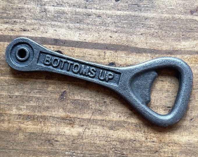 BOTTOMS UP \ Cast Iron Handheld Bottle Opener \ Vintage Style Home Bar