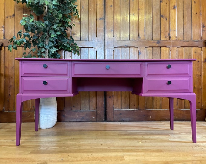 Vintage Stag Minstrel Desk / Dressing Table \ Painted Purple Desk Bedroom Table \