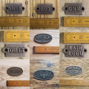 PETITE PLAQUES \ Cast Iron Rustic Metal Industrial Style Heavy Plaque Sign \ Vintage Style Industrial Retro Wall Sign Toilet