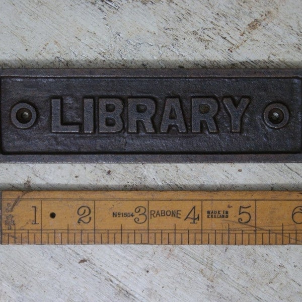 LIBRARY \\ Cast Iron Room Door Plaque \\ Wall Sign \\ vintage \\ retro \\ Industrial \\