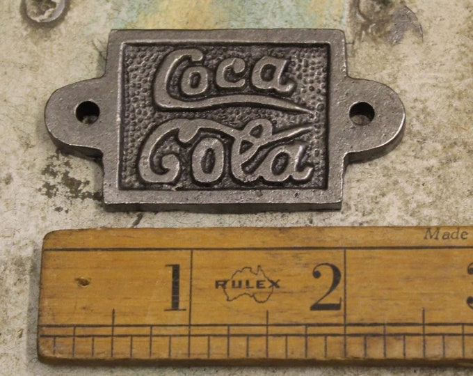 Petite COCA COLA Cast Iron Room Door Plaque, Wall Sign, Rustic, Vintage Style, Industrial, COKE