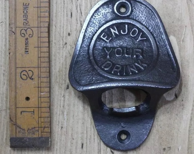 ENJOY YOUR DRINK \ Cast Iron Wall Mounted Bottle Opener \ Vintage Style Home Bar