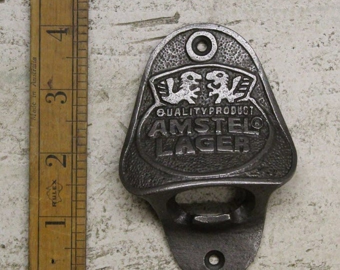 AMSTEL LAGER \ Cast Iron Wall Mounted Bottle Opener \ Vintage Style Home Bar