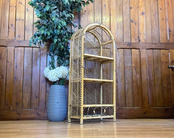 Vintage Peacock Wicker Bookcase Shelves \ Bamboo Style Shelving Unit \ Boho Storage