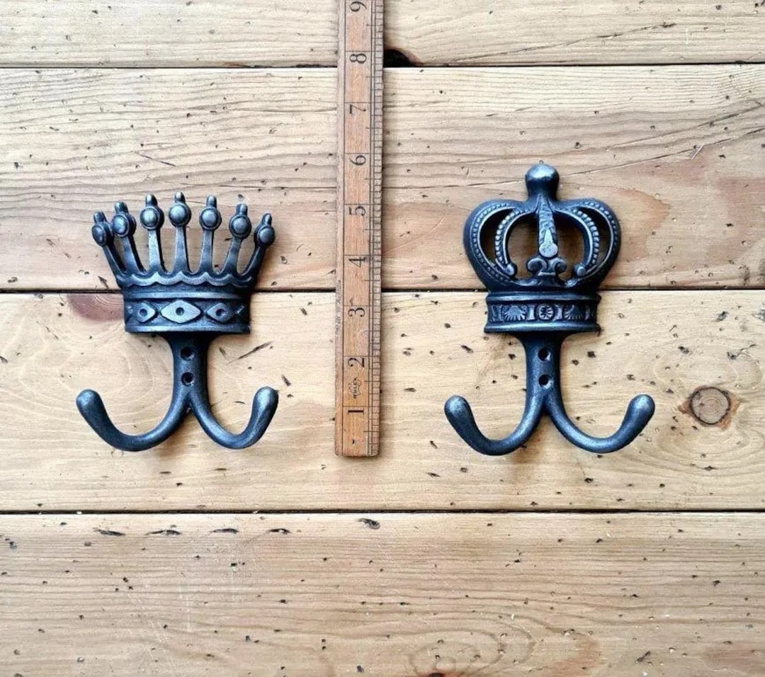 KING & QUEEN Cast Iron Double Coat Hook Antique Style Rustic Industrial