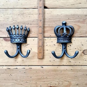 KING & QUEEN \ Cast Iron Double Coat Hook \ Antique Style Rustic Industrial Hooks \ French Hook