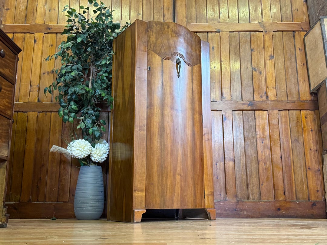 Vintage Walnut Wardrobe by Lebus Small Gentlemens Closet Storage