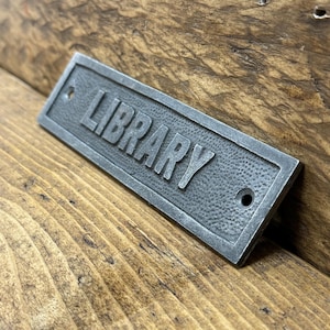 LIBRARY \ Cast Iron Rustic Industrial Style Heavy Plaque Sign \ Home Library Shelf \ Reading Corner