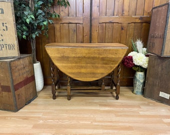 Antique Oak Barley Twist Gate Leg Table Kitchen Table \ Drop Leaf Table  \ Oak Dining Table