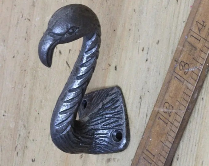 FLAMINGO \ Cast Iron Double Coat Hook \ Antique Style Rustic Industrial Hooks \ Pack of 1 or 5