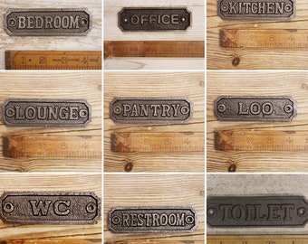 ROOM PLAQUES \ Cast Iron Room Door Plaque \ Wall Sign \ vintage Retro Industrial Home Decor