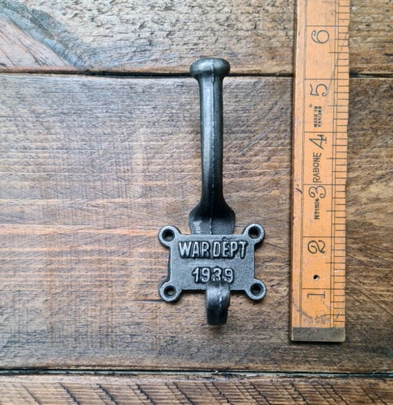 WAR DEPT 1939 Cast Iron Double Coat Hook Antique Style Rustic Industrial Hooks  Pack of 1 or 5 