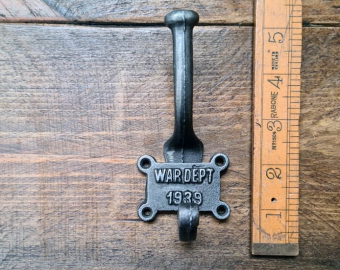 WAR DEPT 1939 \ Cast Iron Double Coat Hook \ Antique Style Rustic Industrial Hooks \ Pack of 1 or 5