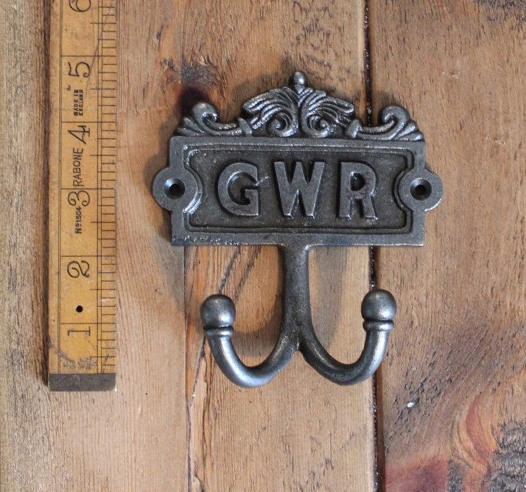 GWR Cast Iron Double Coat Hook Antique Style Rustic Industrial Hooks