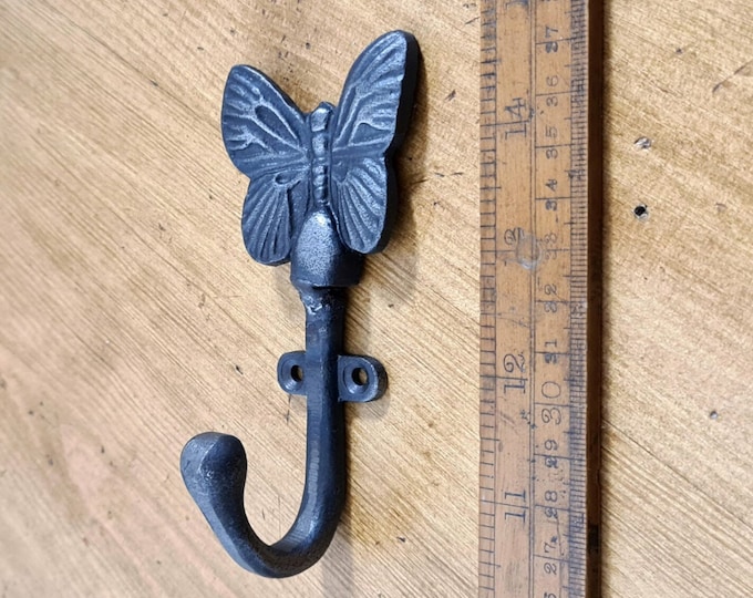 BUTTERFLY \ Cast Iron Coat Hook \ Antique Style Rustic Industrial Hooks \ Pack of 1 or 5