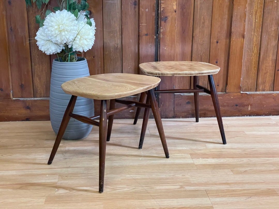 Vintage Pair Converted Ercol Quaker Chair Stools / Mid Century Elm ...