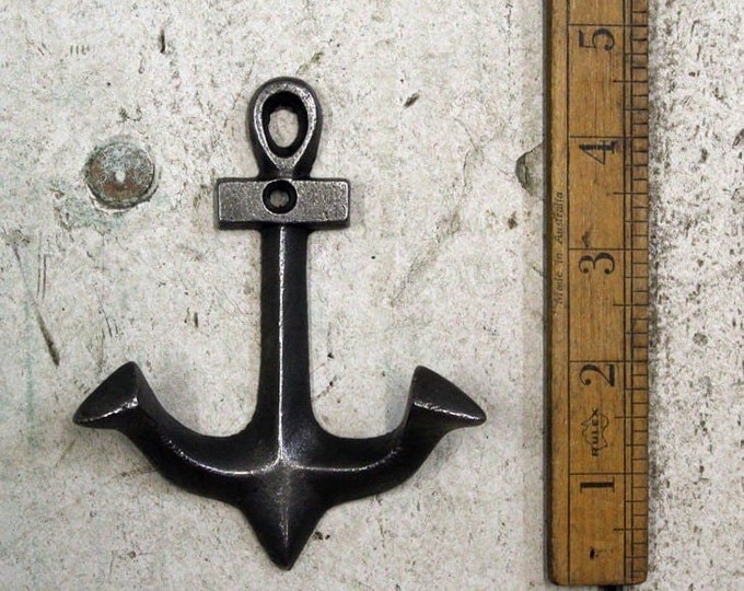 ANCHOR \ Cast Iron Double Coat Hook \ Antique Style Rustic Industrial Hooks \ Pack of 1 or 5