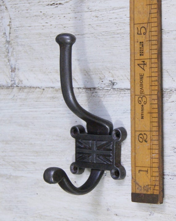 UNION JACK \ Cast Iron Double Coat Hook \ Antique Style Rustic Industrial  Hooks \ Pack of 1 or 5