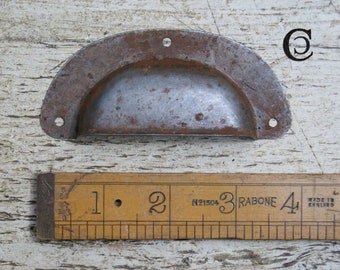 ANTIQUE IRON \ 96mm Antique Style Pressed Steel Cup Handle \ Rustic Industrial Drawer Knob \ Pack of 1 or 10