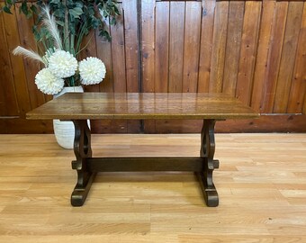 Vintage Oak Refectory Coffee Table by Jaycee \ Rustic Oak Coffee Table \ End Side Table