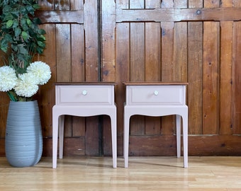 Vintage Pair Stag Minstrel Bedside Tables \ Pink Bedside Drawers \ Lamp Tables