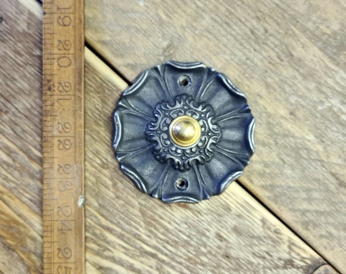 IRON FLOWER \ Antique Style Cast Iron Door Bell Press \ Rustic Industrial Door Furniture