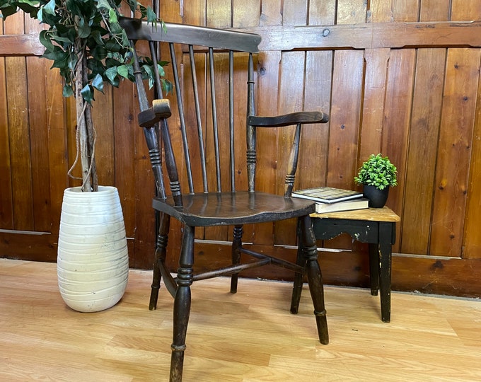 19th Century Grandfather Stick Back Chair \ Antique Elm \ Ash \ Great Character & Patina