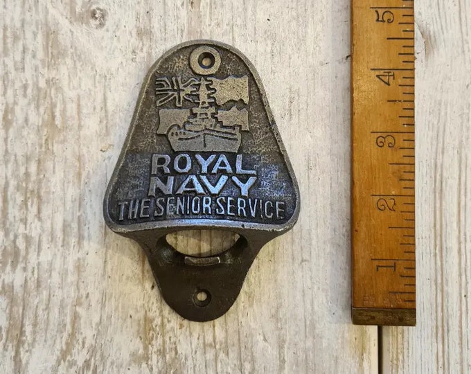 ROYAL NAVY \ Cast Iron Wall Mounted Bottle Opener \ Vintage Style Home Bar