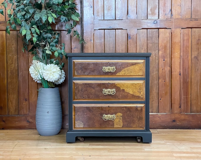 Small Painted Edwardian Walnut Chest Of Drawers \ Antique Satinwood Drawers \ Bedroom Draws