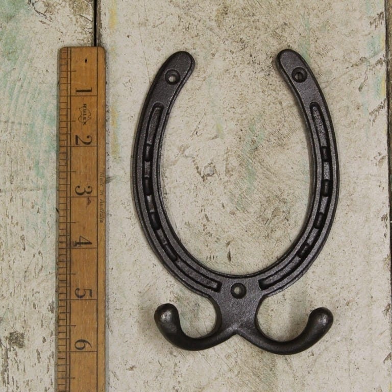Cast Iron Double Coat Hook Horse & Horseshoe Detail 