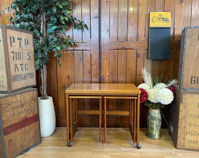 Retro Mid Century Teak Fold Coffee Nest of Tables \ Mcintosh Teak Furniture \ Vintage Coffee Table