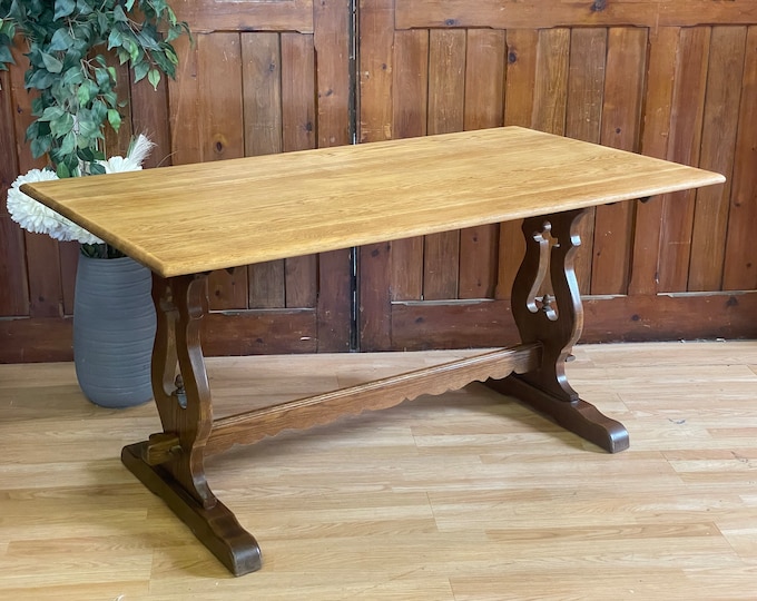 Vintage Old Charm Oak Farmhouse Refectory Table \ Oak Chunky Country Kitchen Table
