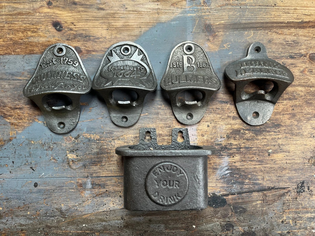 Cast Iron Bottle Opener \ With Cap Catcher \ Wall Mounted \ Vintage Gift Home Bar \ Different ...