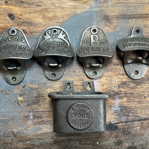 Cast Iron Bottle Opener \ With Cap Catcher \ Wall Mounted \ Vintage Gift Home Bar \ Different Designs Available