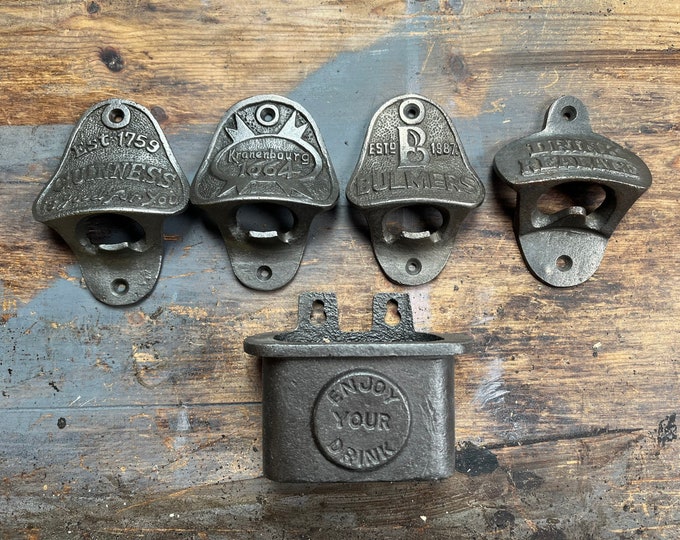 Cast Iron Bottle Opener \ With Cap Catcher \ Wall Mounted \ Vintage Gift Home Bar \ Different Designs Available