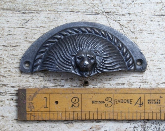 LION CUP HANDLE \ 103mm Antique Style Cast Iron Cup Handle \ Rustic Industrial Drawer Knob \ Pack of 1 or 10