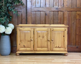 Low Petite Pine Sideboard \ Farmhouse Shoe Cupboard \ Small Window Cabinet