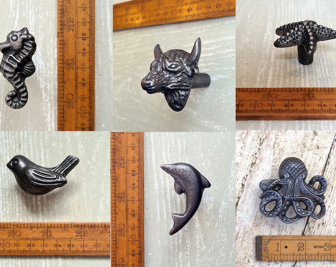 ANIMAL KNOBS \ Cast Iron Antique Style Cabinet Knob \ Industrial Cupboard Drawer Handle