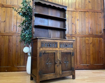 Vintage Rustic Oak Welsh Dresser by Jaycee \ Rustic Kitchen Pantry Welsh Dresser \ Storage