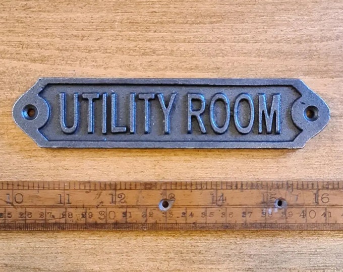 UTILITY ROOM \ Cast Iron Room Door Plaque \ Vintage Industrial Wall Sign