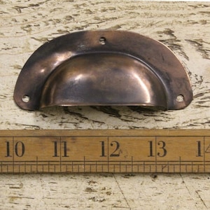 ANTIQUE COPPER \ 96mm Antique Style Pressed Steel Cup Handle \ Rustic Industrial Drawer Knob \ Pack of 1 or 10
