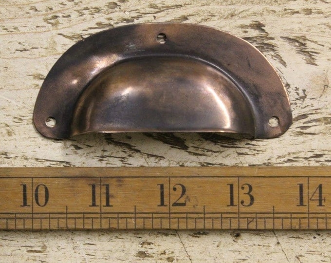 ANTIQUE COPPER \ 96mm Antique Style Pressed Steel Cup Handle \ Rustic Industrial Drawer Knob \ Pack of 1 or 10